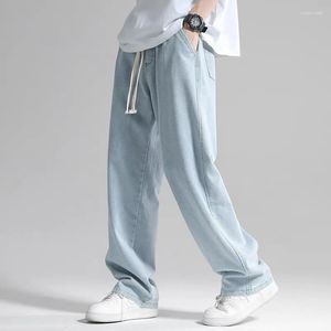 Jeans da uomo dritti elastici in vita pantaloni larghi in denim cotone estate gamba larga abiti da uomo leggeri larghi