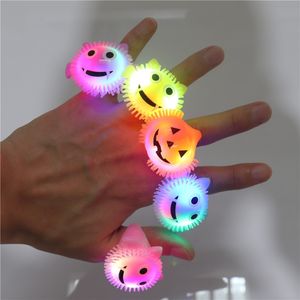 Halloween LED Finger Ring Party Blinking Pumpkin Bat Skull Luminous Ring Toys Flash Fingernail Lights Adult Kids Toys