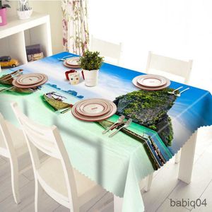 Table Cloth Seaside Boat Pattern Tablecloth Waterproof Wedding Decoration Rectangular Table Cover Coffee Table for Living Room R230726