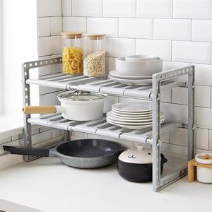 Kitchen Storage Multifunctional Shelves Double-layer Shelf Sink Retractable Rack Stainless Steel Desk Organizer