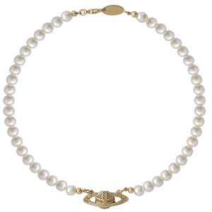 Sterling Silver Pearl Saturn Womens Necklace Designer Jewlry Accessory Mini Bas Relief Choker White Crystals 16inch Lenth Chain Vvs Famo 3776