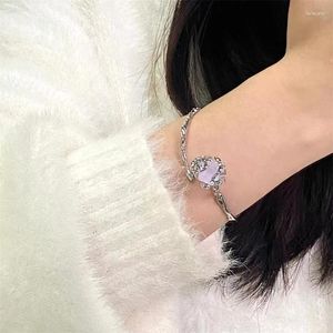 Bangle Unique Design Light Luxury Sweet Cool Hand Decoration Glacier Lava Hollow Purple Rose Opening Versatile Bracelet For Women