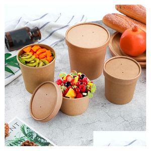 Disposable Take Out Containers Dinnerware Soup Cups Paper Kraft Food Bowls For Or Cold Drop Delivery Home Garden Kitchen Dining Bar Su Otmxc