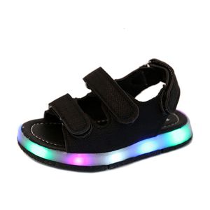 Sandálias Summer Kids Shoes Led Luminous Boys Girls Pu Leather Light Kids Casual confortável Cool Beach 230728