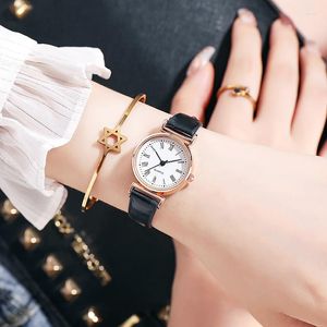 Wristwatches Fashion Circular Roman Scale Small Dial Women Watch PU Leather Simple Thin Strap Quartz Women's Clock