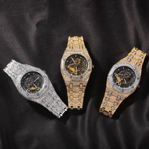 Wysokiej jakości męski trend Hip Hop Punk Watch 316L Cage Cage Cage Cover Full Diamond Pasp zegarki Automatyczne mechaniczne W336O