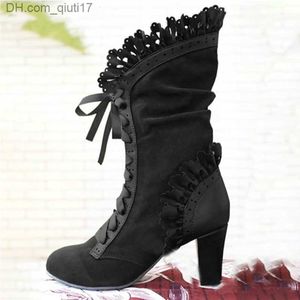 Stivali Stivali da donna Tacchi alti Steampunk da donna Stivali da donna in pelle scamosciata sexy Autunno scarpe invernali retrò Stivali da gioco di ruolo con lacci Z230728