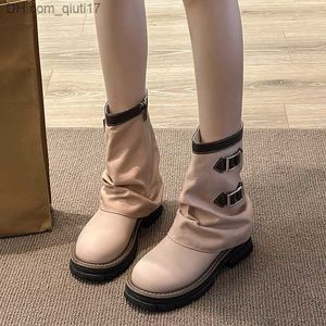 Botas Modern Foot Women's Chelsea boot 2023 Solid Fashion Women's Round Short Zipper Platform Women's Rubber Shoes Z230728