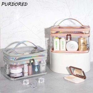 Kosmetiska väskor fall PUNDORED 1 PC 2 Lager Clear Makeup Bag For Women Waterproof PVC Cosmetic Bag Travel Makeup Organizer Beauty Case Toalettety Kit 220506 Z230728