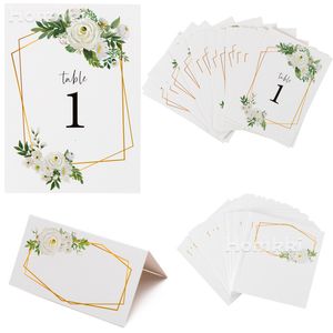 Outros artigos para festas de eventos 75 peças cartão de números de mesa de casamento verdura eucalipto simples flor elegante moldura dourada para noivado chá de bebê aniversário 230728