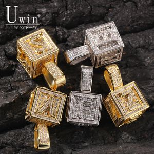 Charms Uwin Custom Block Letter Square Alphabet Baby Initial AAA Zircon Pendant Chain Hip Hop Fashion Necklace Jewelry Gift 230727