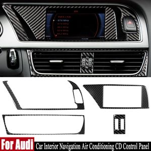 Fibra de carbono real para audi a4 a5 b8 q5 navegação interior do carro ar condicionado cd painel de controle lhd rhd adesivo acessórios238c