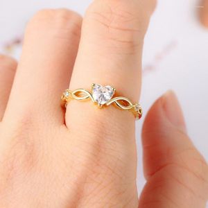 Alianças de Casamento Estilo INS Amor Zircônia em Forma de Coração Para Mulheres Simples Banhado a Ouro 14k Anel de Cauda Fina Artesanato Jóias Coreanas