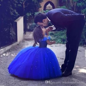 2022 Royal Blue Blue Toddler Flower Girls Dress для свадьбы с коротким рукавами для девочки для вечеринки по случаю дня рождения плать