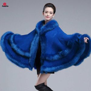 FURE FUR FUA FUAX FURE Moda Podwójna sztuczna futra płaszcz z kapturem z kapturem kaszmirowy Cloak Cardigan Emwear Plus Size Women Winter Shawl HKD230727