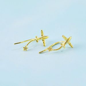 Hoop Earrings MeibaPJ Real S925 Sterling Silver Gold Plated Mini Five Pointed Star Aircraft Women's Exquisite Party Gift Jewelry