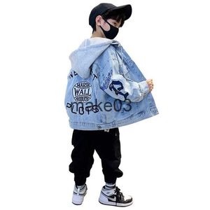 Jackets Fashion Boys Denim Jacket Spring Autumn New Kids Clothes Detachable Hooded Design Letter Embroidered Top Casual Outerwear 414 Y J230728