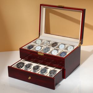 Caixas de relógios estojos organizador de caixas de relógios para homens 20 caixas de madeira lacadas de alta qualidade relógios masculinos de quartzo exposições caixas de armazenamento de camada dupla 230727