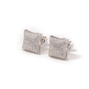 Stud 1Pair S925 Sterling Silver Sqaure örhängen AAA CZ Stone Paved Bling Ice Out Hip Hop for Women Män unisex smycken 230727