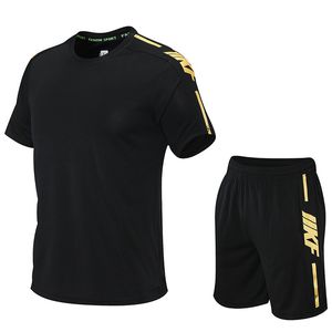 Herren Trainingsanzüge Fitnessanzug Herren Eisseide schnell trocknendes Sportbekleidungsset Sommer Kurzarm T-Shirt Fitnessstudio Laufen Basketball Training Shorts 230727