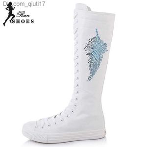 Boots Top women's canvas shoes diamond knees high boots cheerleading dance shoes lace comfortable platform vulcanized shoes Z230728