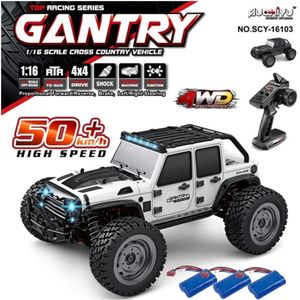 電気RC車16103 50km H 1 16 Fast RC Off Road 4WD付きLEDヘッドライト2.4gの防水リモコンモンスタートラック230727