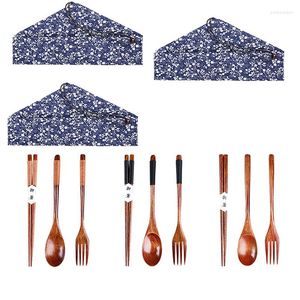 Dinnerware Sets Wooden Spoon Fork Set Long Handle Wood Chopsticks Portable Cutlery Tableware
