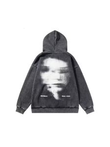 Kvinnors hoodies tröjor Deeptown Grunge Emo Zip Up Graphic Oversize Gothic Punk Dark Letter Gray Women Hip Hop Streetwear Loose Tops 230726