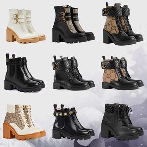 Designer Martin Desert Boots High Heel Ankle Boots Women Leather Boots Vintage Print Jacquard Textile Classic Platform Flat Boots Fashion Outsole Shoes Boot