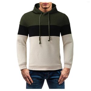 Herrtröjor avslappnad överdimensionerad höst och vinter utomhus varm färg matchande rutig färgglada huva smala tröja hoodie