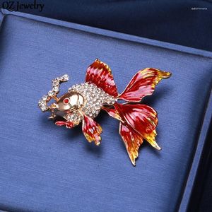 Brooches Vintage Crystal Fish Rhinestone Goldfish Spit Bubbles Brooch Enamel Pins For Men Women Clothing Decor Jewelry Gifts
