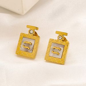 18k Gold-Perfume Bottle Stud örhängen Designer smycken charm kärlek gåva örhängen varumärke logotyp klassisk logotyp örhängen engagemang parti resor rostfritt stål örhängen örhängen