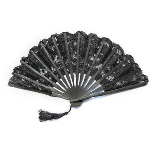 Chinese Style Products Chinese Style Handmade Bamboo Fan Spanish Lace Fabric Folding Hand Held Dance Fan Flower Party Bride Wedding Prom Decorative Fan