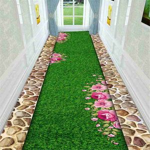 Mattor Lawn Print Long Corridor Hallway Carpet Living Room Area Rug Flowers Grass Mat Entrance Doormat Bedroom Rug Runner R230728