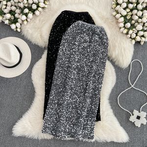Юбки корейская мода MIDI юбка женская высокая талия на боковых швах для вечеринок карандашные юбки женская случайная средняя длина Jupe Direct 230727