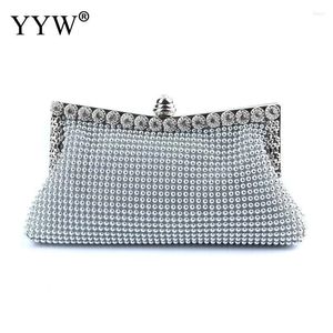 Bolsas de noite Bolsa Clutch Glitter Bead Designer Elegante Mulher Festa Bolsa Noiva Vintage Bolsa Prata Ombro