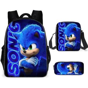 SONIC Elementary School Schoolbag Three Piece Cartoon Sonic Backpack One Shoulder Bag Pen Bag