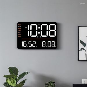 Orologi da parete Orologio digitale a LED Grande schermo Display a parete Tempo Temperatura Umidità Allarme elettronico con decorazioni per la casa remote