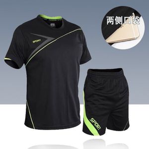 Diğer spor malzemeleri 2 adet Mens Sportswear çizgili kısa kollu tişört şort yaz Summer Trailsuit Basketbol Futbol Sweatshirt Suit 230727