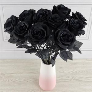 Fiori decorativi Ghirlande Bouquet di rose di seta artificiale nera Halloween 10PC / lotto Piante di nozze gotiche per decorazioni per feste2621