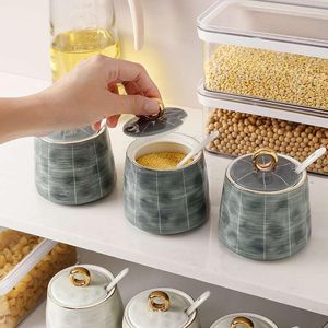 Storage Bottles Light Luxury Seasoning Pot Ceramic Household Sugar Bowl Salt Net Red Kitchen Spice MSG Box