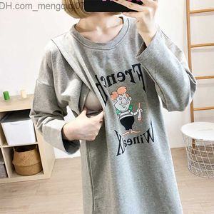 Maternity Dresses Pure cotton pregnant women's Hoodie with side opening is used for feeding postpartum maternity and winter clothing Z230728