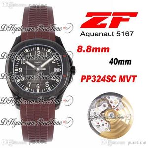 Ny ZF 5167 324SC 324CS Automatisk herr Titta på svart Venom DLC Black Texture Dial Brown Rubber Strap 40mm Edition PTPP Puretime248T