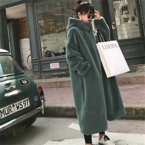 Women's Fur Faux Fur Winter Imitation Mink Velvet Overcoat 2023 New Faux Fur Coats Parkas Women Thick Loose Warm Outwear Plush Hooded Jacket Female HKD230727