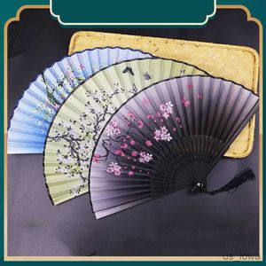 Chinese Style Products Vintage Style Chinese Fan Craft Gift Hand Fans For Wedding Party Dance Tassel Folding Fan Photo Props Home Decoration Ornaments R230728
