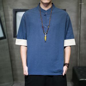 Męskie koszule 2023 Summer mężczyźni pół rękawie Button Tshirts Streetwear Bawełniany lniany chiński styl topy Bluzki Mężczyzn Clothing Vintage koszula