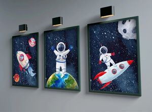 Space Astronaut Canvas Painting Aquarela Rocket Planet Nordic Posters Wall Art And Wall Pictures Baby Kids Room Decor w06