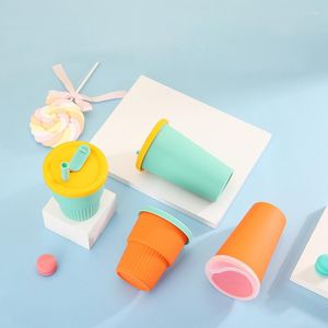 Water Bottles Creative Silicone Contrast Straw Cup Outdoor Anti-fall Children's Drinking Bottle