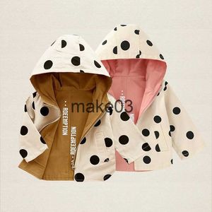 Jaquetas Crianças Jaquetas Meninas Dupla Face Outerwear Criança Esportes Casacos Crianças Roupas com Capuz Primavera Outono Meninos Polka Dot Trench Coat J230728