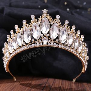 Yeşil Kristal Tiara Crown Lüks Prenses Rhinestone Tiara Düğün Headdress Kadın Saç Aksesuarları